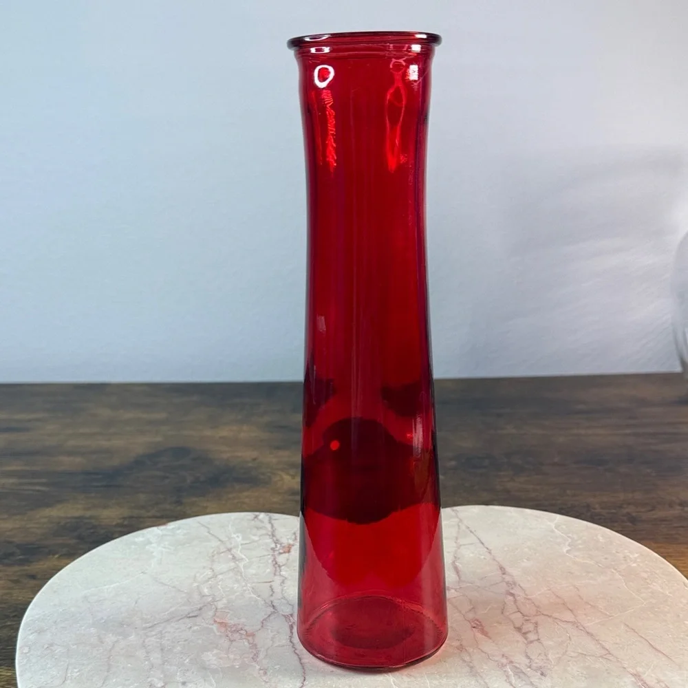 Red Glass Vase, High 9”
